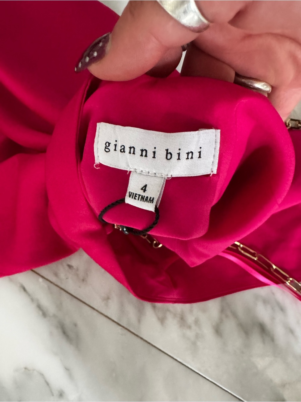 Gianni Bini Fuchsia Satin Mini Dress with Gold Chain - Picture 3 of 3